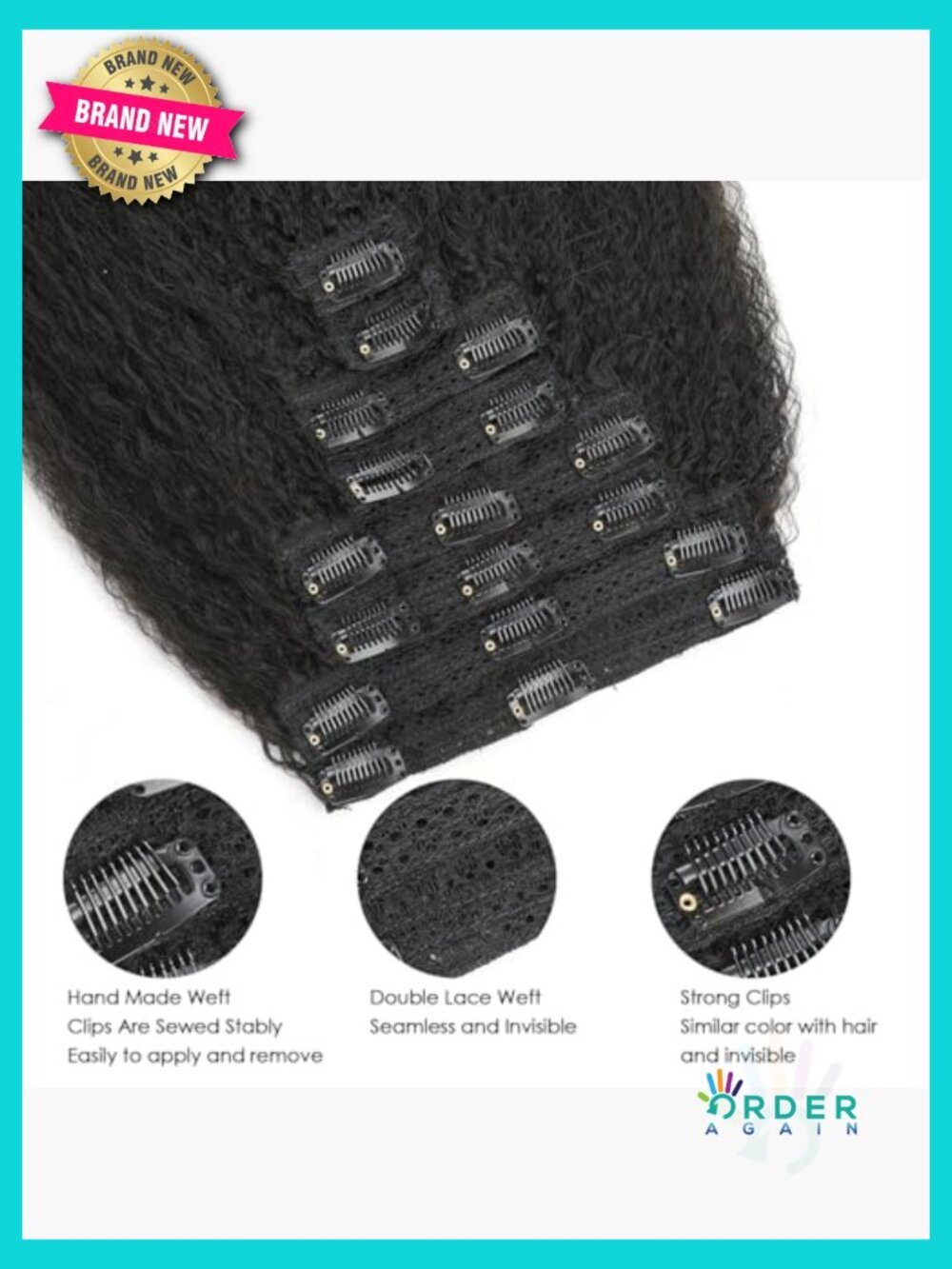 Kinky Straight Clip In Hair Extensions 24 Inch 200g 8pcs Protein Fiber Full - Picture 5 of 6